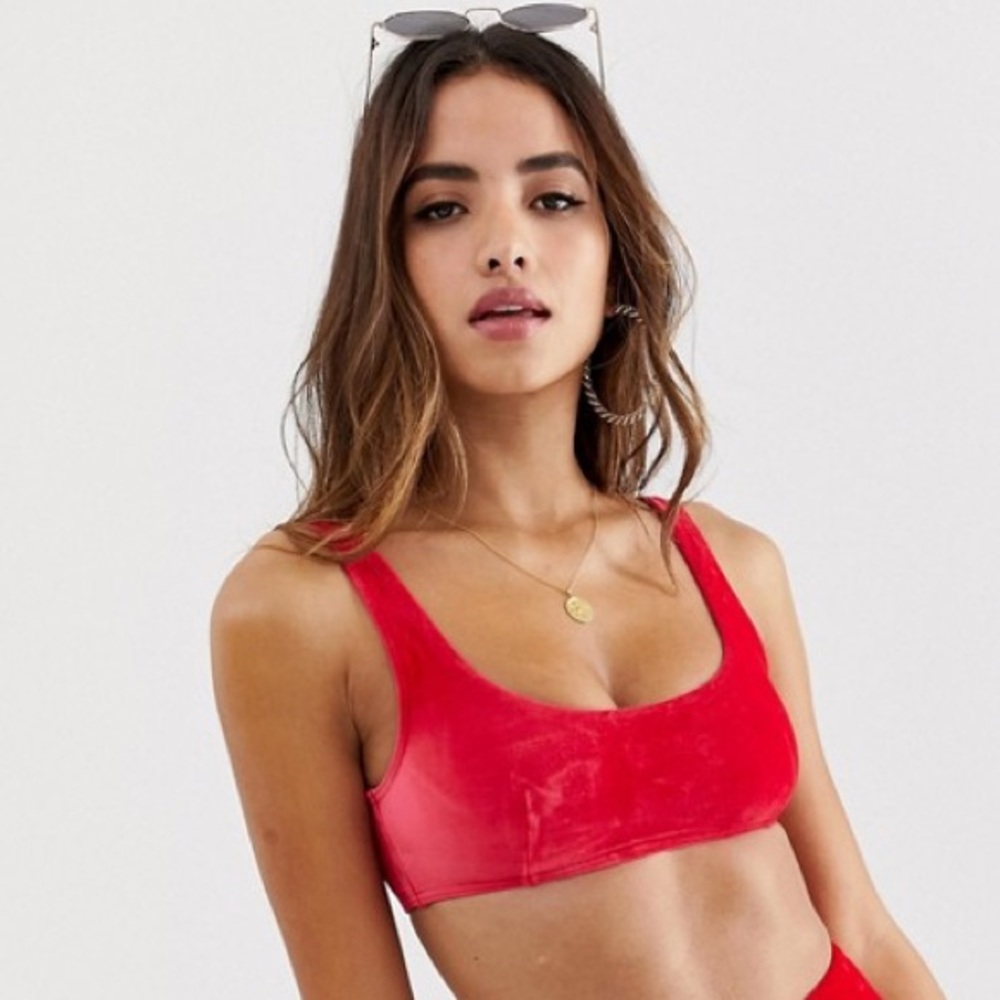 Asos design mix and match red velvet crop top